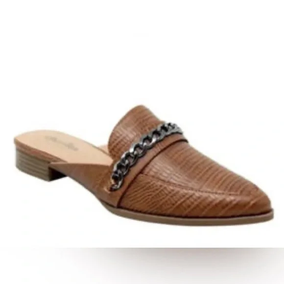 Charles David Brown Enya Mules Size 10 Brown Slip On Loafer Chain Accent - Picture 1 of 6